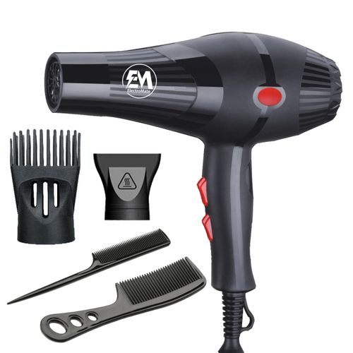 Em ElectroMate Blow Dryer Hair Blower 2200W with 3 Speed & 2 Temperature Settings, Black
