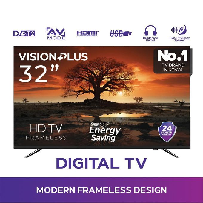 Vision Plus VP8832DF - 32" Digital HD Frameless TV, DVBT2/S2 - Black (2YRS WRTY)