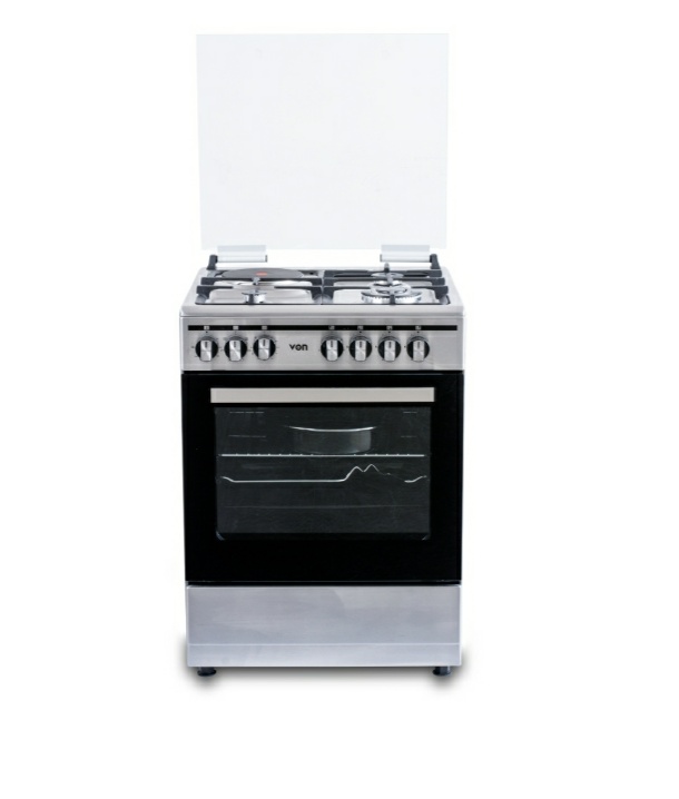 VON VCF663161FSX Freestanding Cooker – 3 Gas + 1 Electric Burners, Cast Iron Pan Support, Flame Failure Device